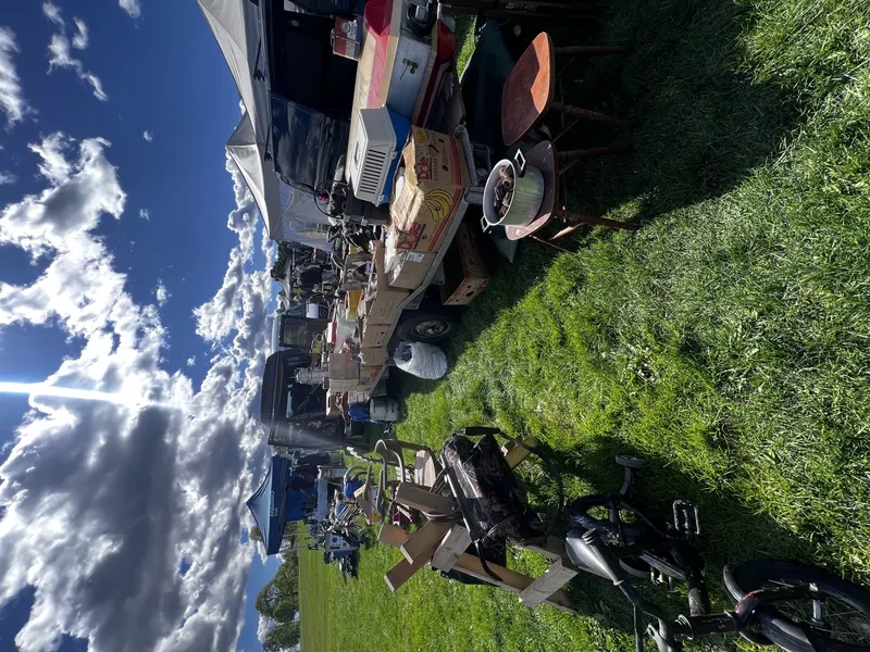 Ekebergmarkedet at Ekeberg Camping, Oslo, May 2025 — sales stands with second-hand goods, furniture and vehicle equipment